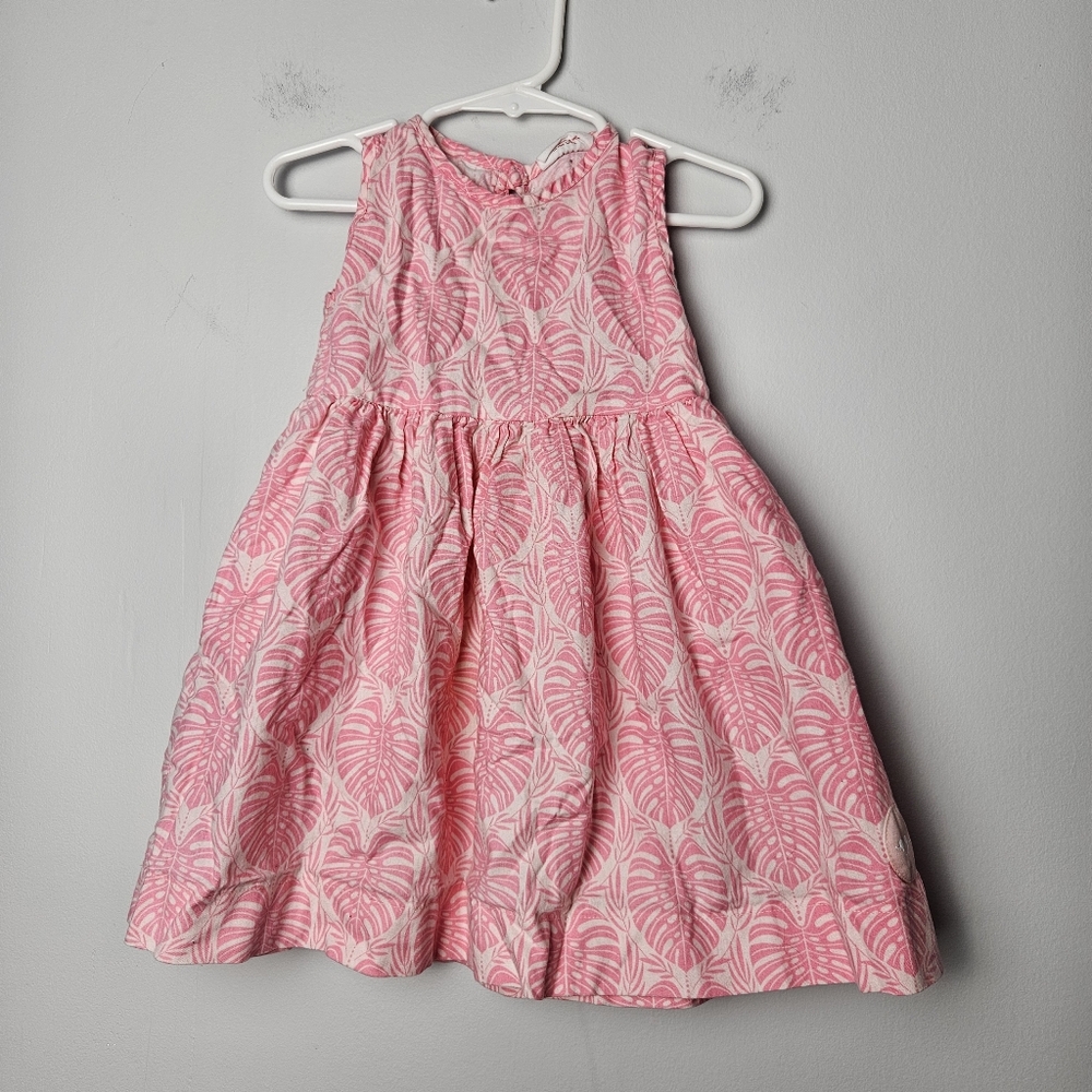 SMILING BUTTONS Pink Monstera Sundress 100% Cotton Size 4‎ Made In USA